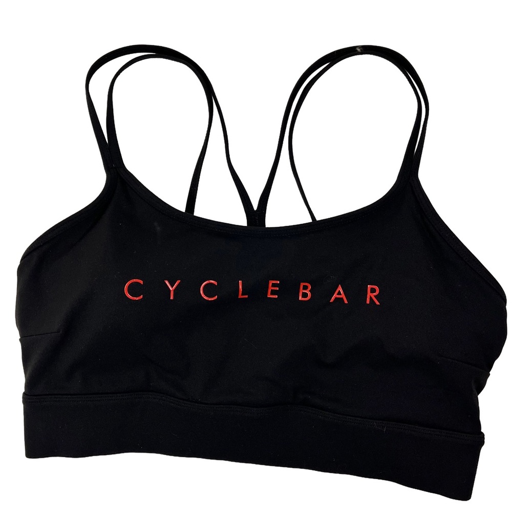 Cyclebar x Varley Black Sports Bra Red Logo, size large